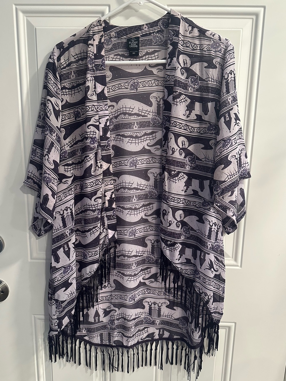 Disney Nightmare Before Christmas Halloween Boho Kimono Shawl Cover Up Fringe M
